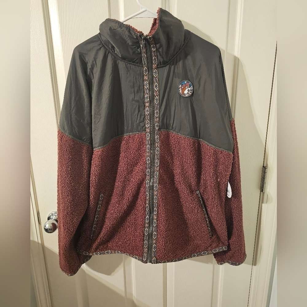 Buc-ee's NWT Fall 2023 Ladies Berber Red/Gray Colorblocked Jacket Sizes 2XL